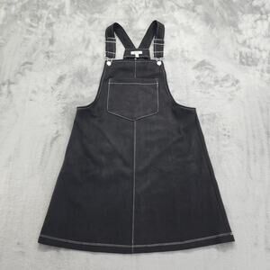 AUW Dress‎ Womens M Black Sueded Stretch Polyester Bib Overall Jumper Pinafore